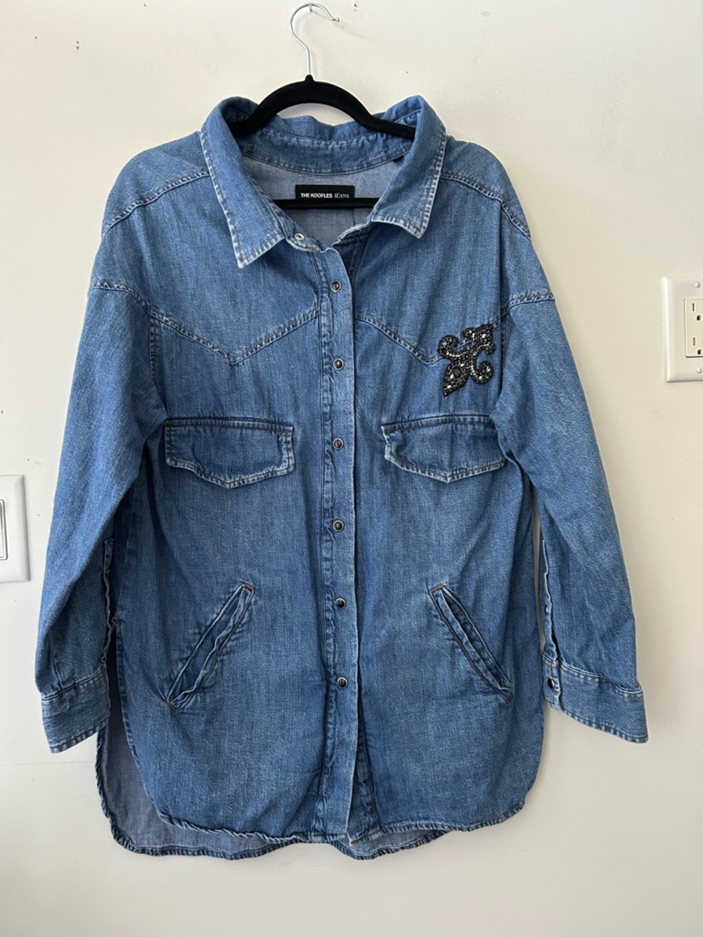The Kooples Jeans Embellished Denim Shirt Jacket Layer